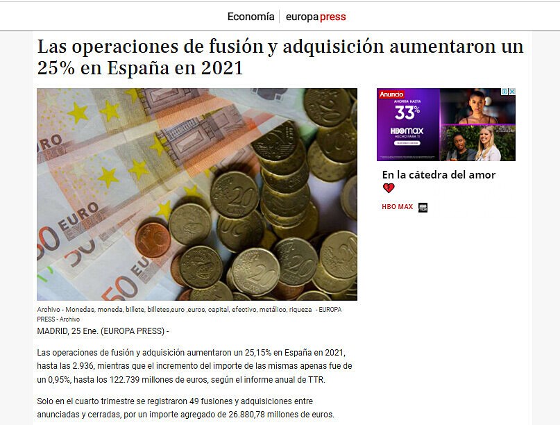 Las operaciones de fusin y adquisicin aumentaron un 25% en Espaa en 2021